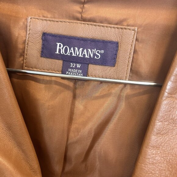 Roaman’s Womens Mid Length Brown Leather Jacket Size 32W Zip Up Classic - Picture 5 of 10